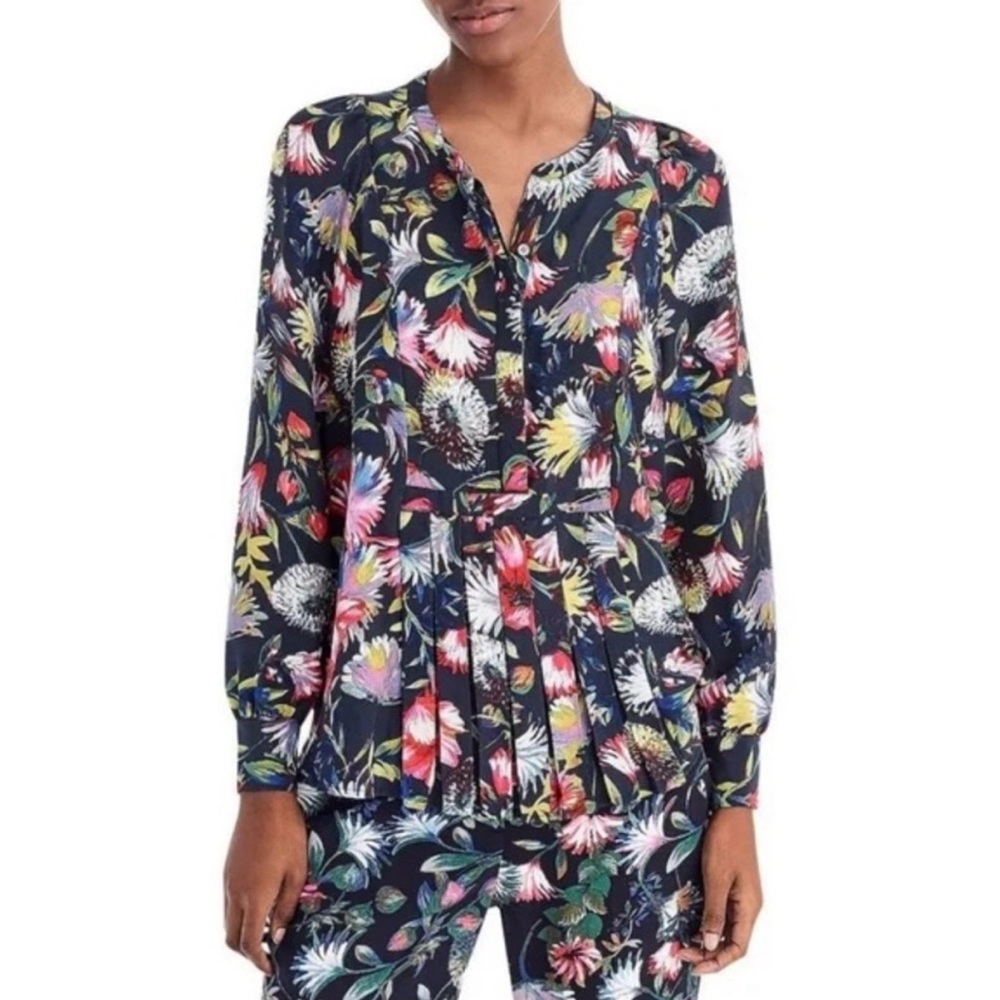 J. Crew Navy Floral Silk Blouse